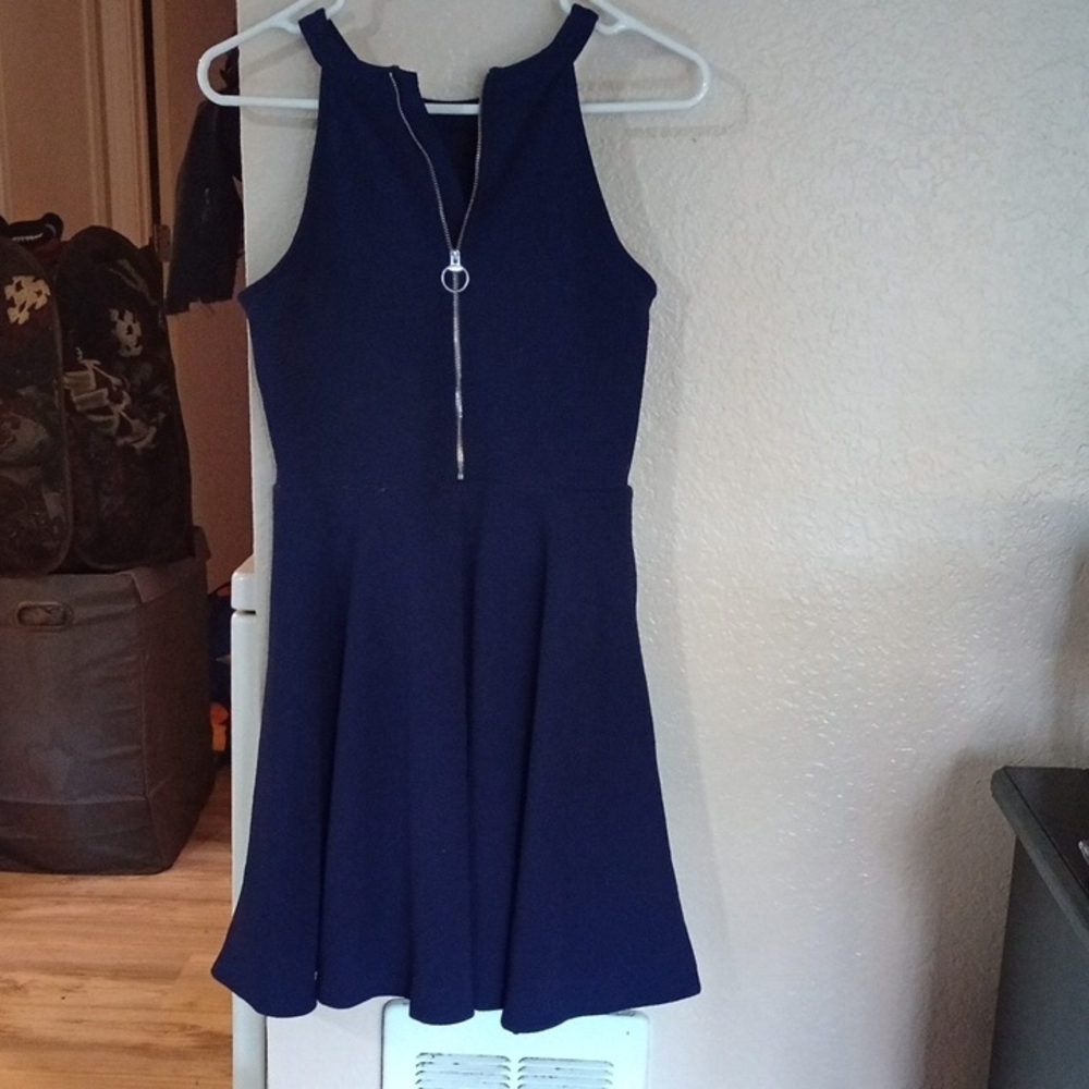 Blue Fit and Flare Halter Dress
